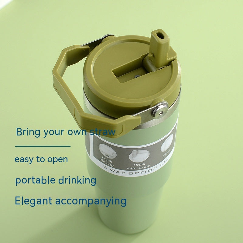 Tasse de voiture portable Tasse en acier inoxydable Bouteille d'eau de sport de voyage avec couvercle de poignée Tasse à café