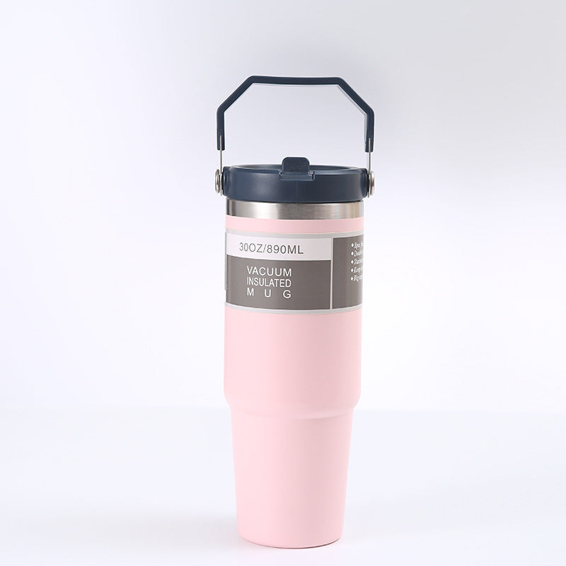 Tasse de voiture portable Tasse en acier inoxydable Bouteille d'eau de sport de voyage avec couvercle de poignée Tasse à café