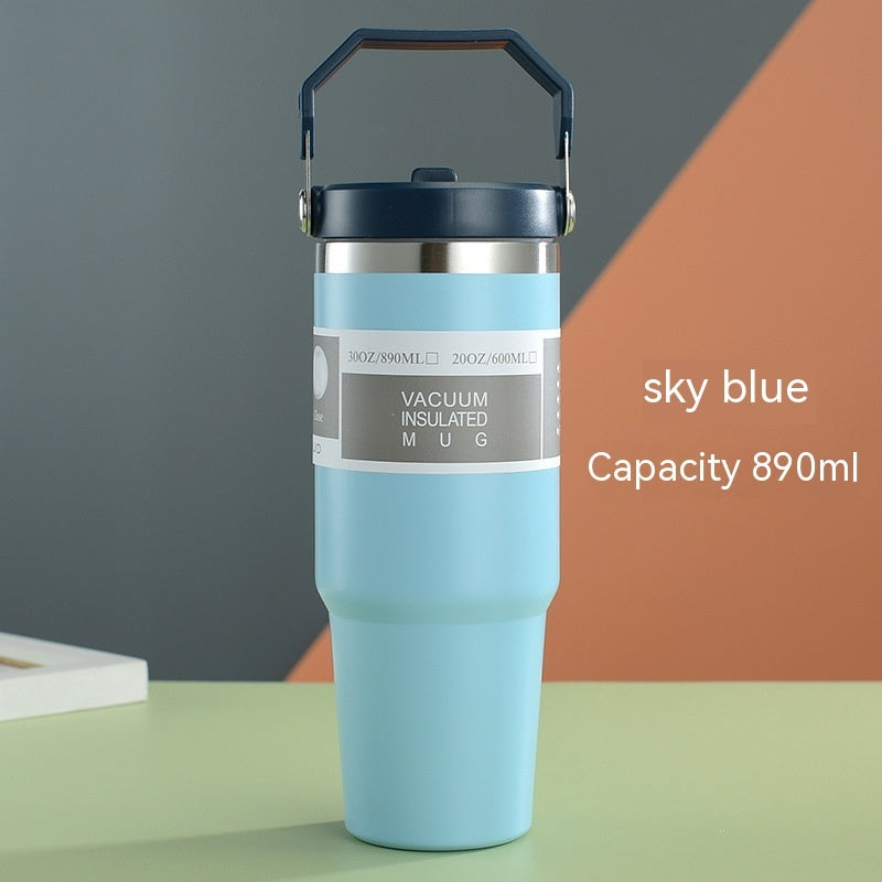 Tasse de voiture portable Tasse en acier inoxydable Bouteille d'eau de sport de voyage avec couvercle de poignée Tasse à café