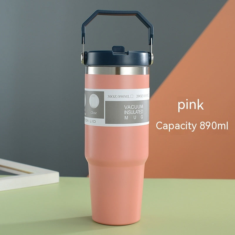 Tasse de voiture portable Tasse en acier inoxydable Bouteille d'eau de sport de voyage avec couvercle de poignée Tasse à café