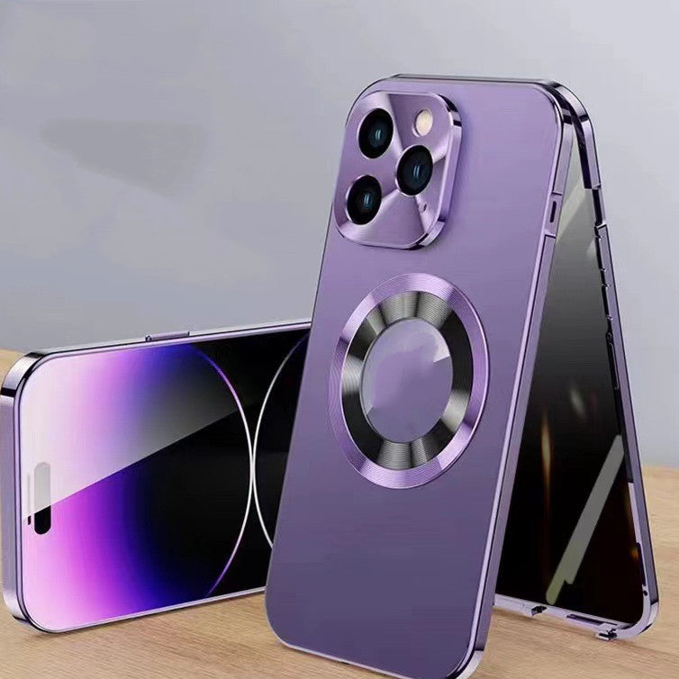 Étui de téléphone portable magnétique avec étiquette de fuite à clip métallique anti-peep