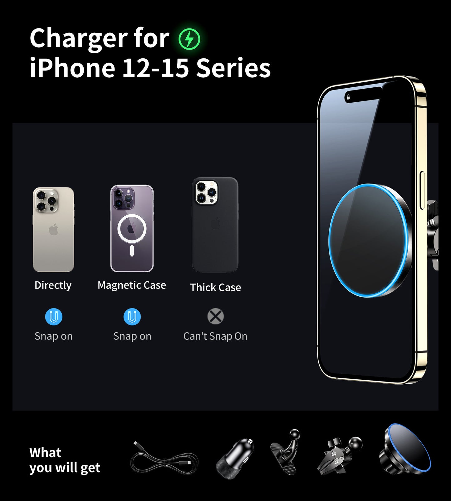 15W Magnetic Mobile Phone Wireless Fast Charging Car Navigation Holder
