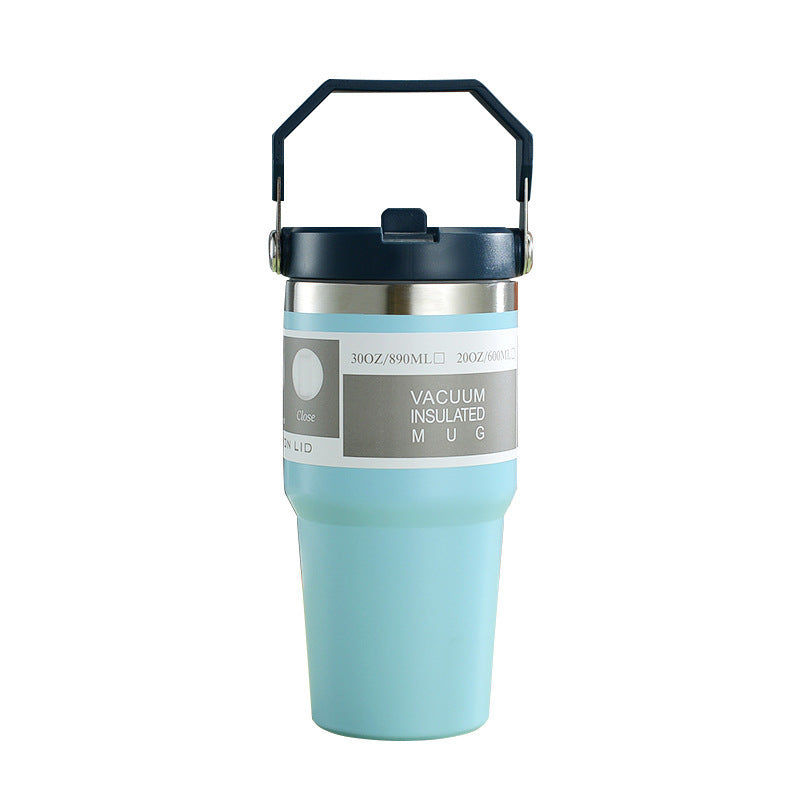 Tasse de voiture portable Tasse en acier inoxydable Bouteille d'eau de sport de voyage avec couvercle de poignée Tasse à café