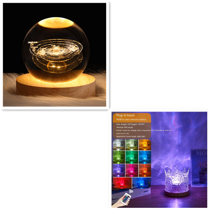 LED ondulation de l'eau veilleuse ambiante USB rotatif Projection cristal lampe de Table RGB réglable décoration de la maison 16 couleurs cadeaux