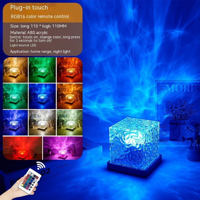 LED ondulation de l'eau veilleuse ambiante USB rotatif Projection cristal lampe de Table RGB réglable décoration de la maison 16 couleurs cadeaux