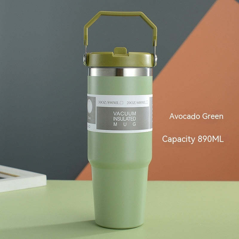 Tasse de voiture portable Tasse en acier inoxydable Bouteille d'eau de sport de voyage avec couvercle de poignée Tasse à café