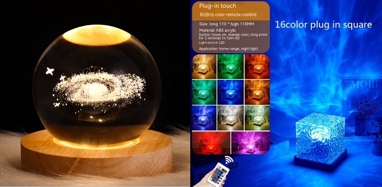 LED ondulation de l'eau veilleuse ambiante USB rotatif Projection cristal lampe de Table RGB réglable décoration de la maison 16 couleurs cadeaux