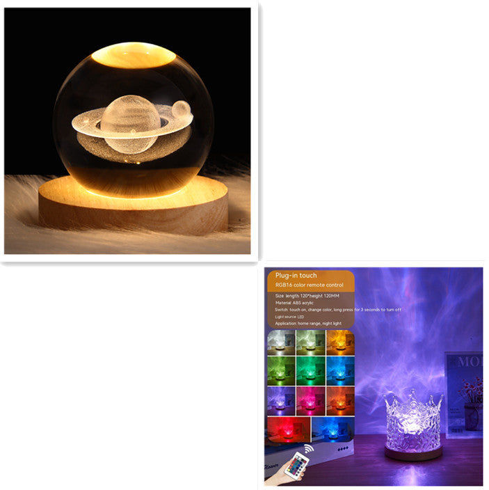 LED ondulation de l'eau veilleuse ambiante USB rotatif Projection cristal lampe de Table RGB réglable décoration de la maison 16 couleurs cadeaux