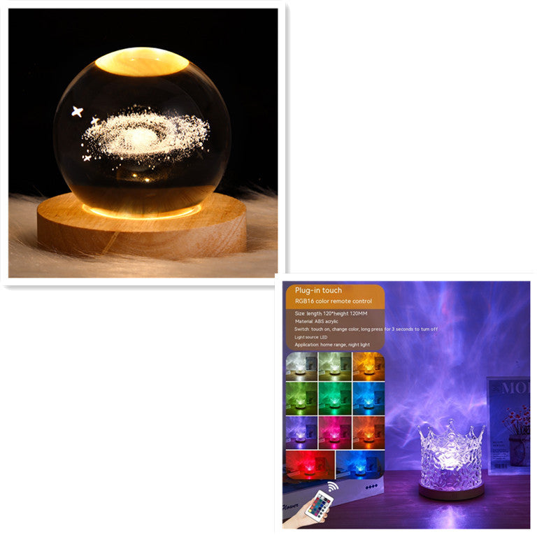 LED ondulation de l'eau veilleuse ambiante USB rotatif Projection cristal lampe de Table RGB réglable décoration de la maison 16 couleurs cadeaux