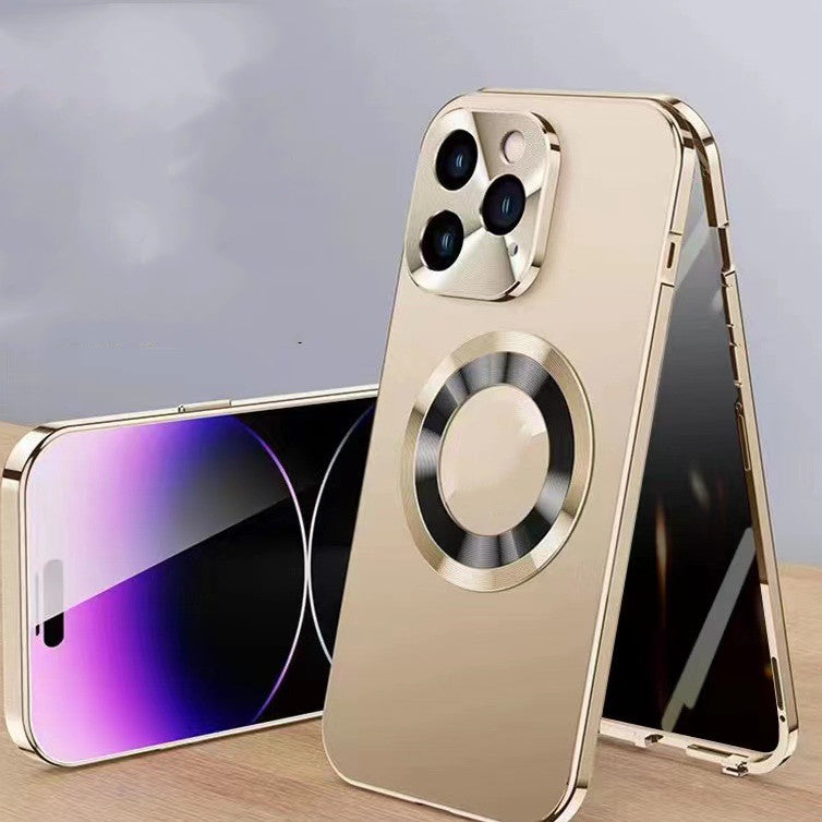 Étui de téléphone portable magnétique avec étiquette de fuite à clip métallique anti-peep