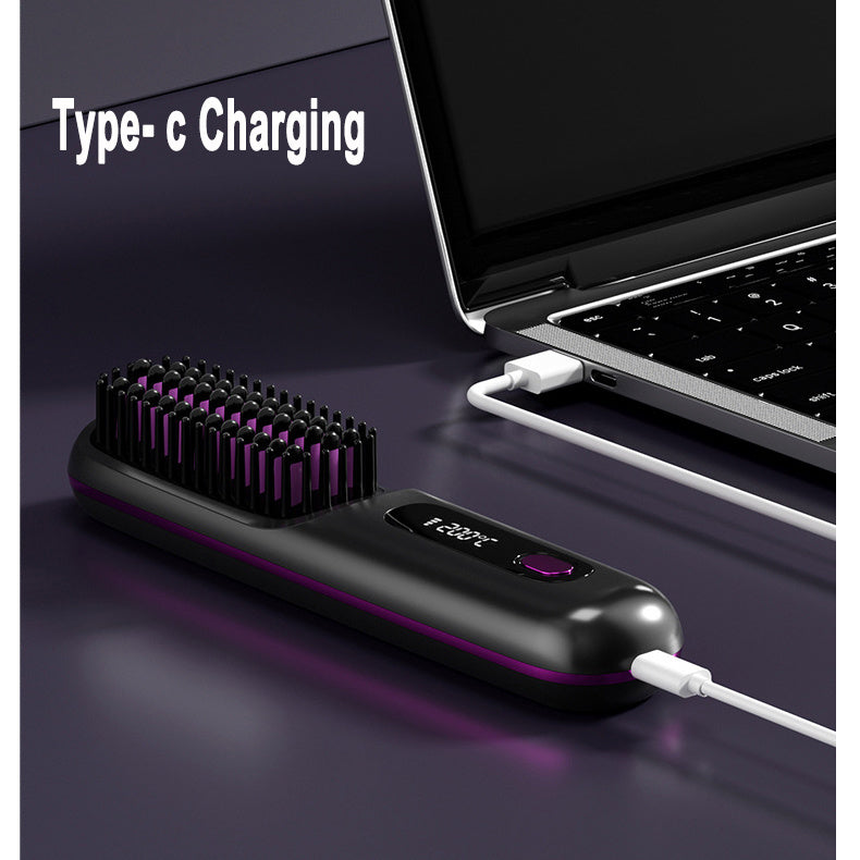 Peigne à cheveux droits 2 en 1 Lisseur de cheveux sans fil Brosse à cheveux Chauffage rapide Bigoudis chaud portable Charge USB