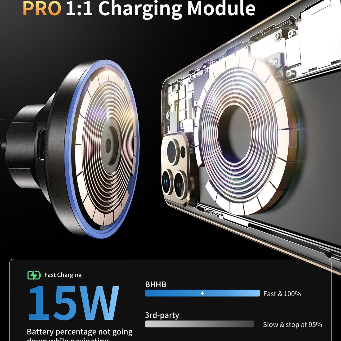 15W Magnetic Mobile Phone Wireless Fast Charging Car Navigation Holder