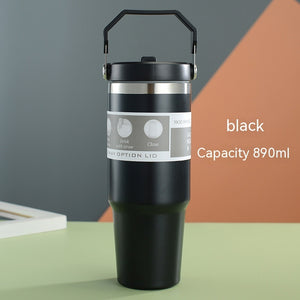 Tasse de voiture portable Tasse en acier inoxydable Bouteille d'eau de sport de voyage avec couvercle de poignée Tasse à café