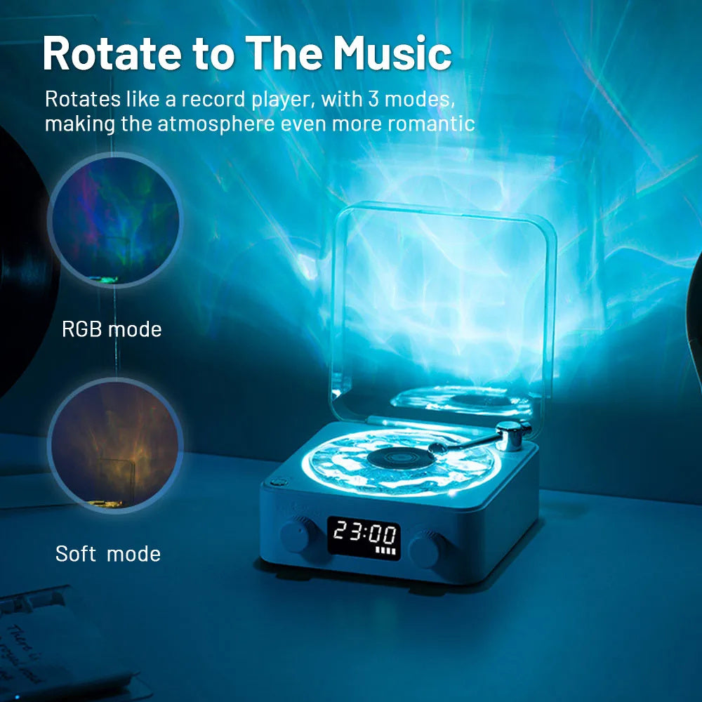 Haut-parleur rétro Turntable Wireless Bluetooth 5.0 Vinyl Record Player Son stéréo avec lampe de projection RVB à bruit blanc Effect