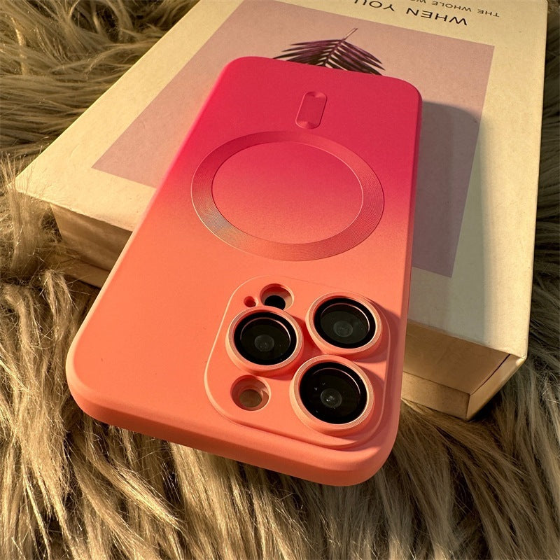 Coque de téléphone magnétique à dégradé bicolore en silicone liquide