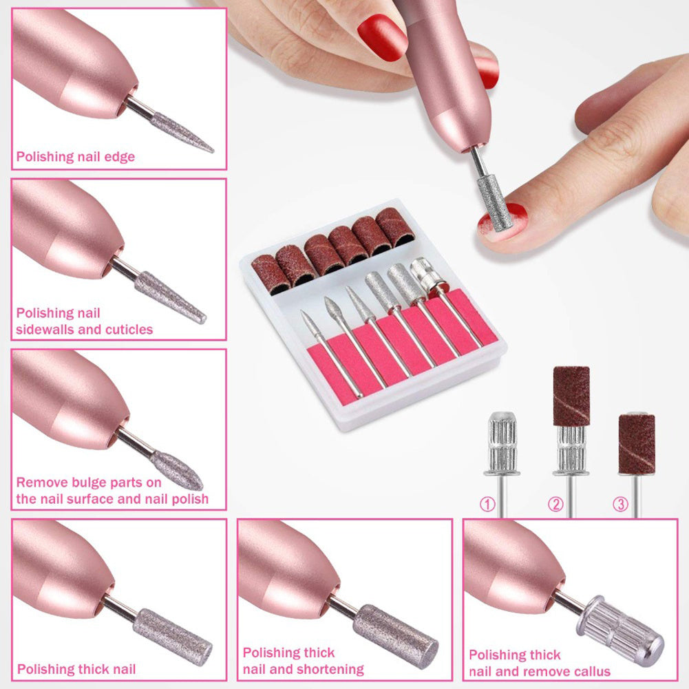 Perceuse à ongles électrique Ensemble de machine de manucure Coupeur de moulin de charge USB pour manucure Lime à ongles Outil de pédicure Ensemble de perceuse à ongles
