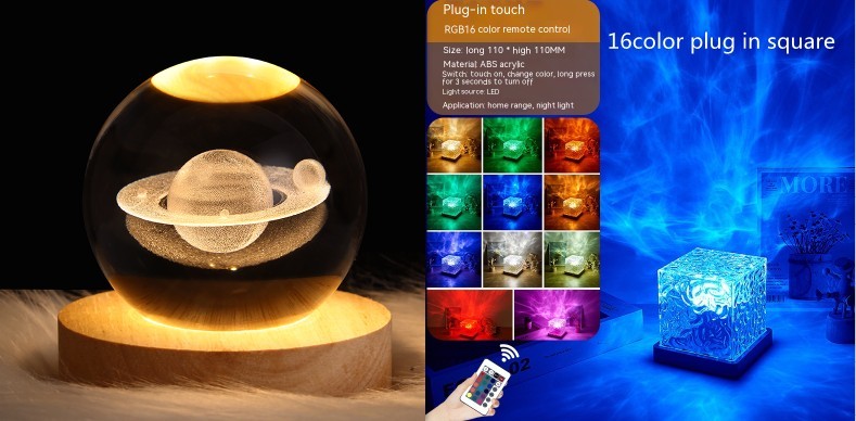LED ondulation de l'eau veilleuse ambiante USB rotatif Projection cristal lampe de Table RGB réglable décoration de la maison 16 couleurs cadeaux