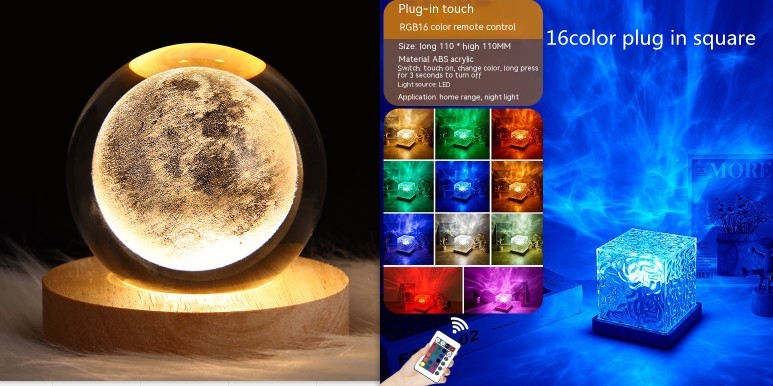 LED ondulation de l'eau veilleuse ambiante USB rotatif Projection cristal lampe de Table RGB réglable décoration de la maison 16 couleurs cadeaux