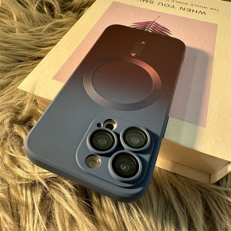 Coque de téléphone magnétique à dégradé bicolore en silicone liquide