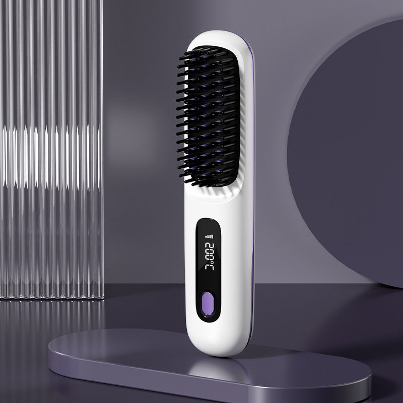 Peigne à cheveux droits 2 en 1 Lisseur de cheveux sans fil Brosse à cheveux Chauffage rapide Bigoudis chaud portable Charge USB