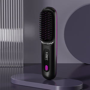 Peigne à cheveux droits 2 en 1 Lisseur de cheveux sans fil Brosse à cheveux Chauffage rapide Bigoudis chaud portable Charge USB