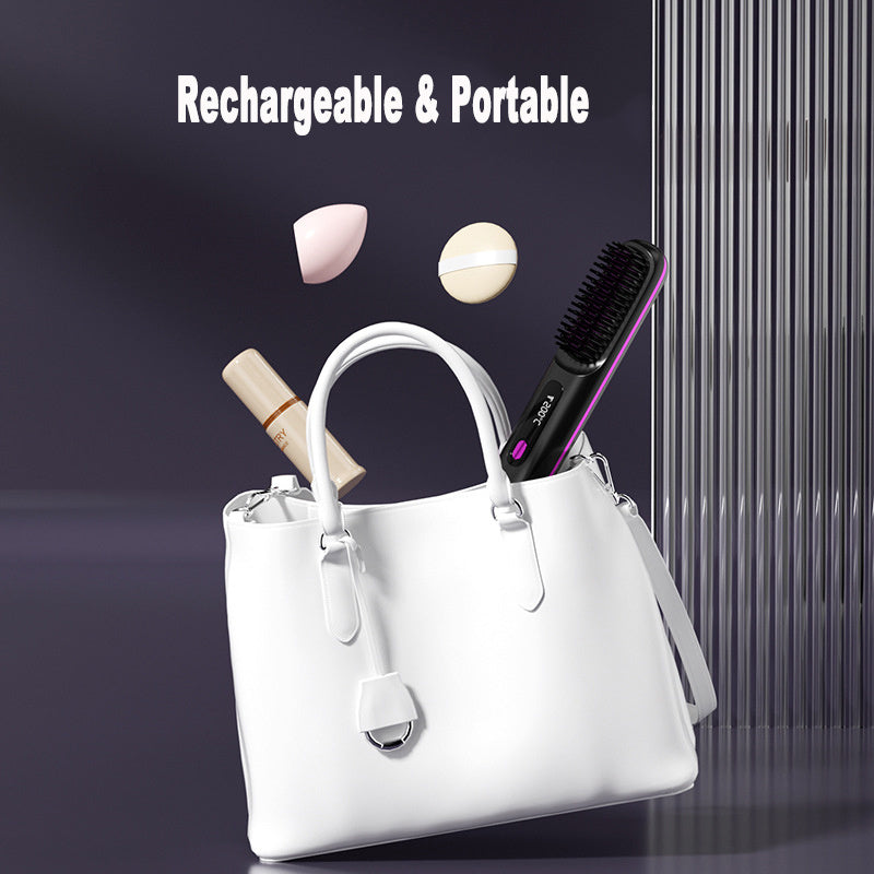 Peigne à cheveux droits 2 en 1 Lisseur de cheveux sans fil Brosse à cheveux Chauffage rapide Bigoudis chaud portable Charge USB