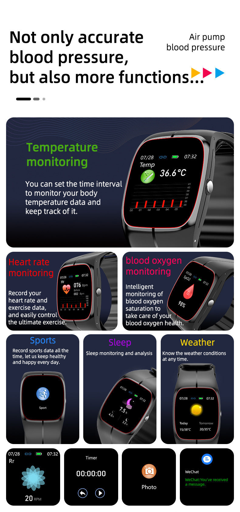 Montre intelligente P20, surveillance de la pression artérielle, de la fréquence cardiaque et de l'oxygène dans le sang