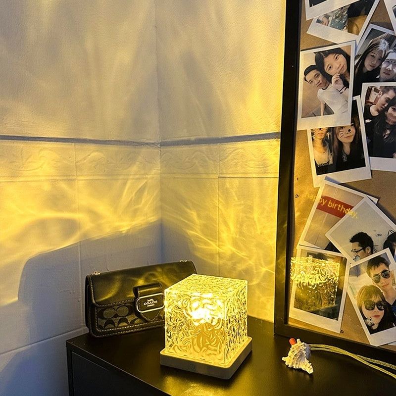 LED ondulation de l'eau veilleuse ambiante USB rotatif Projection cristal lampe de Table RGB réglable décoration de la maison 16 couleurs cadeaux
