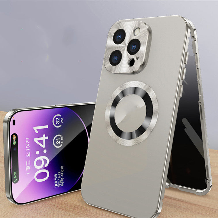 Étui de téléphone portable magnétique avec étiquette de fuite à clip métallique anti-peep