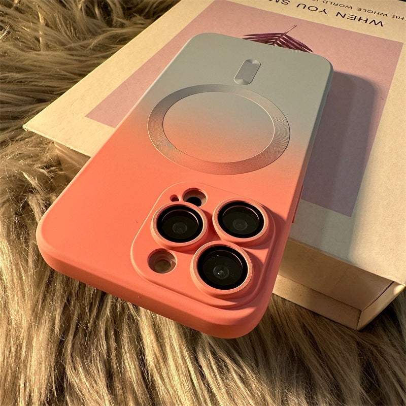 Coque de téléphone magnétique à dégradé bicolore en silicone liquide
