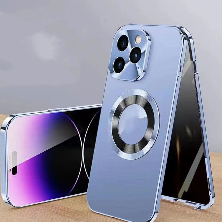 Étui de téléphone portable magnétique avec étiquette de fuite à clip métallique anti-peep