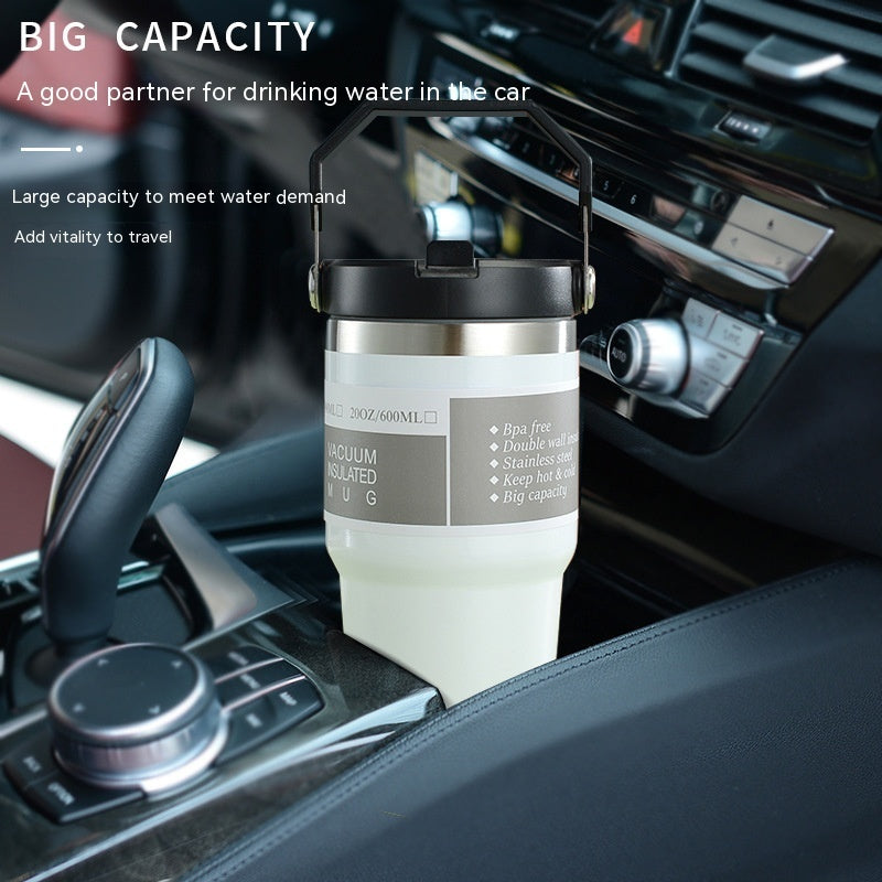 Tasse de voiture portable Tasse en acier inoxydable Bouteille d'eau de sport de voyage avec couvercle de poignée Tasse à café