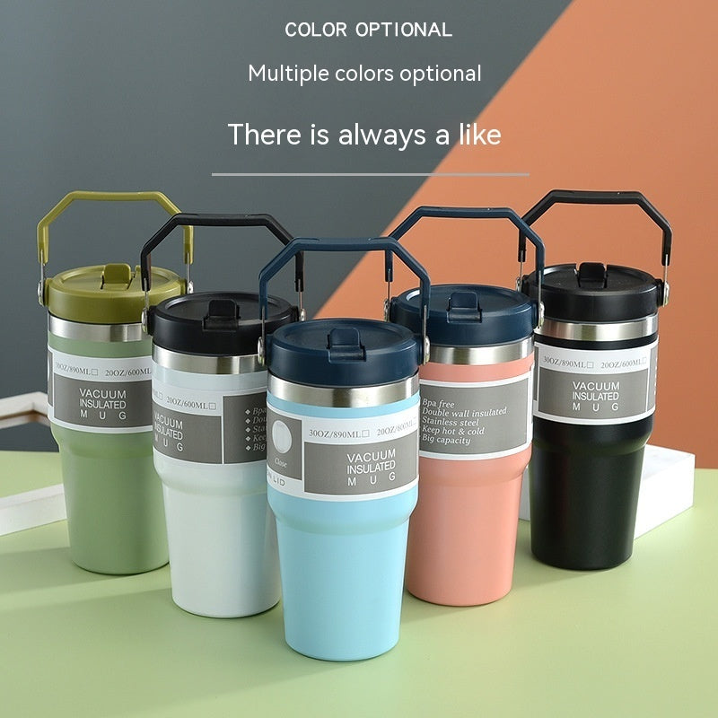 Tasse de voiture portable Tasse en acier inoxydable Bouteille d'eau de sport de voyage avec couvercle de poignée Tasse à café