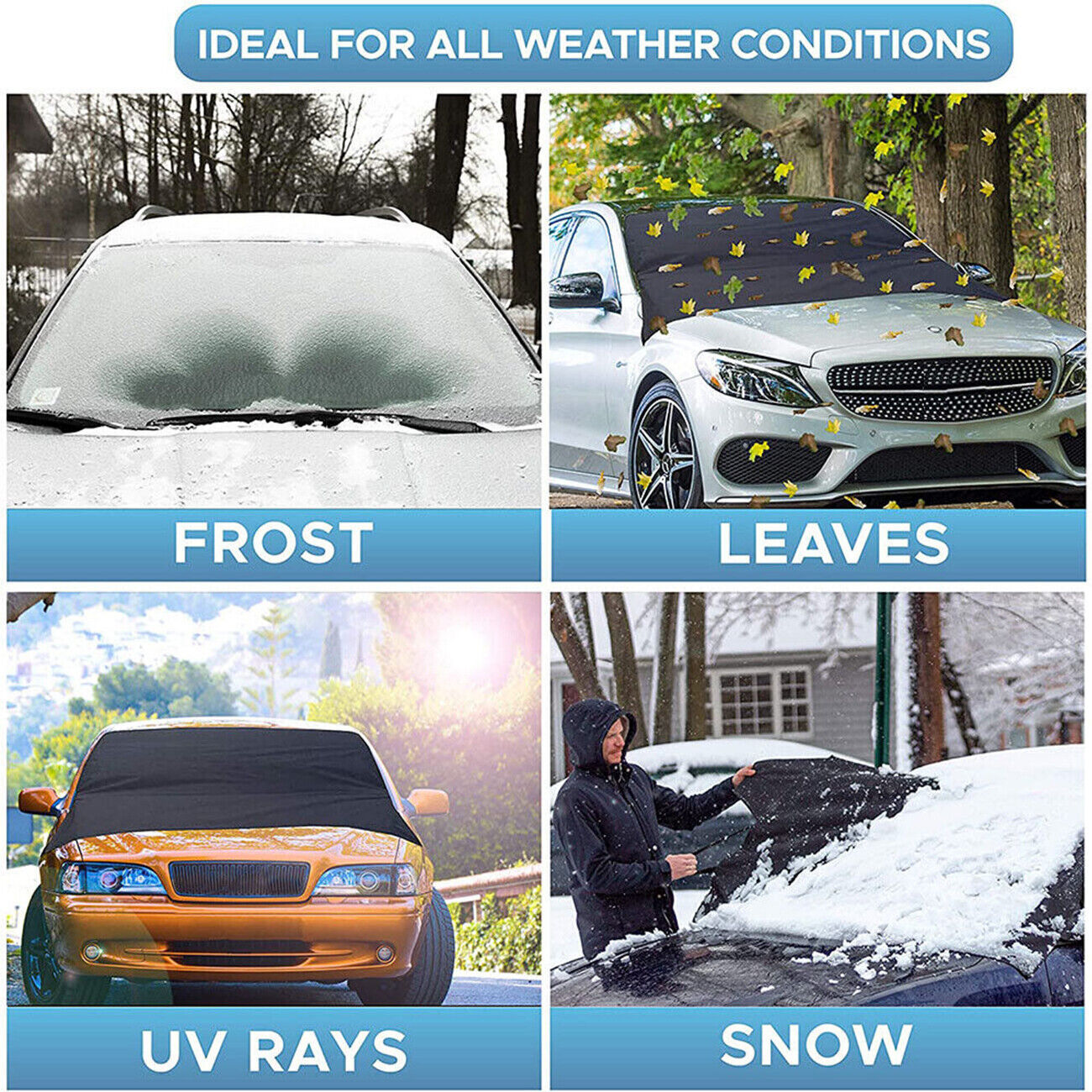 IceDefender 4-in-1 Car Shield ✅ Couvercle de pare-brise magnétique 4 couches | protection neige et givre | pare-soleil