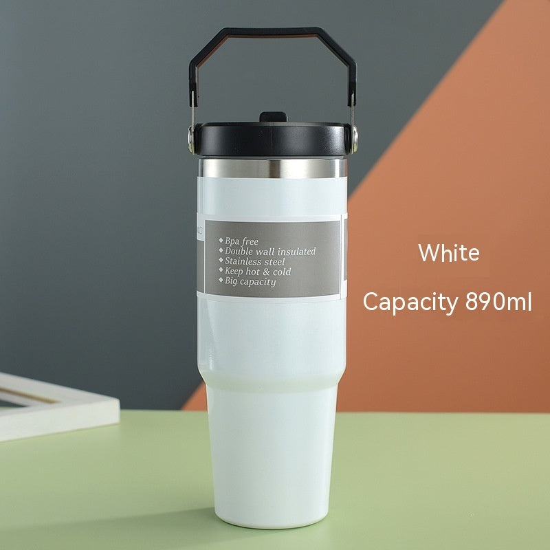 Tasse de voiture portable Tasse en acier inoxydable Bouteille d'eau de sport de voyage avec couvercle de poignée Tasse à café