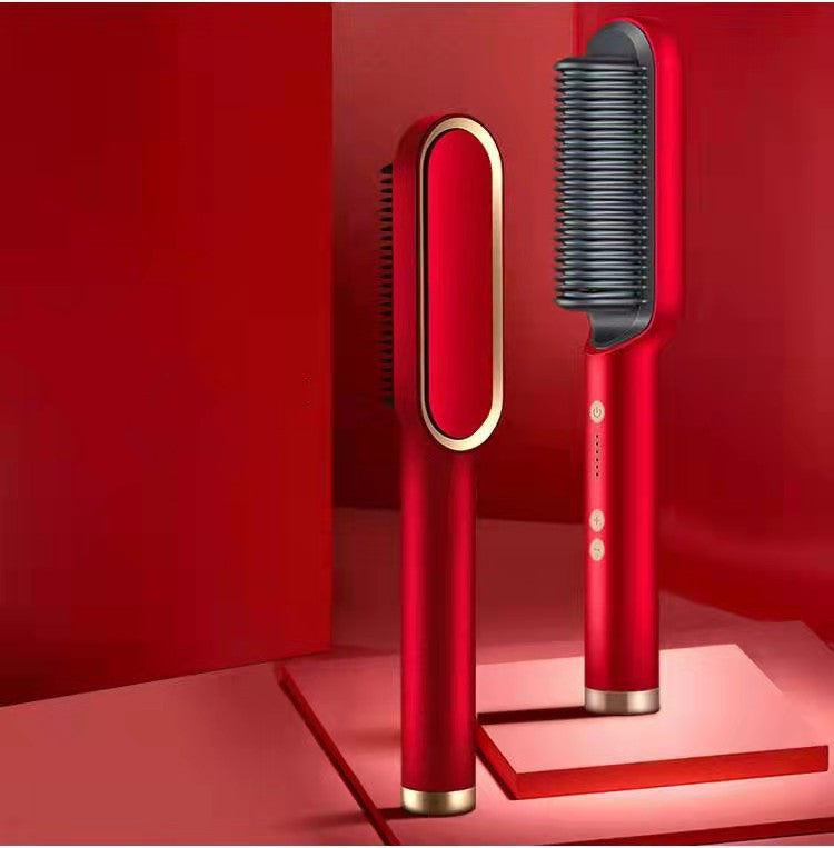 Nouveau Lisseur de cheveux 2 en 1 Peigne chaud Pince à friser à ions négatifs Brosse à cheveux électrique à double usage