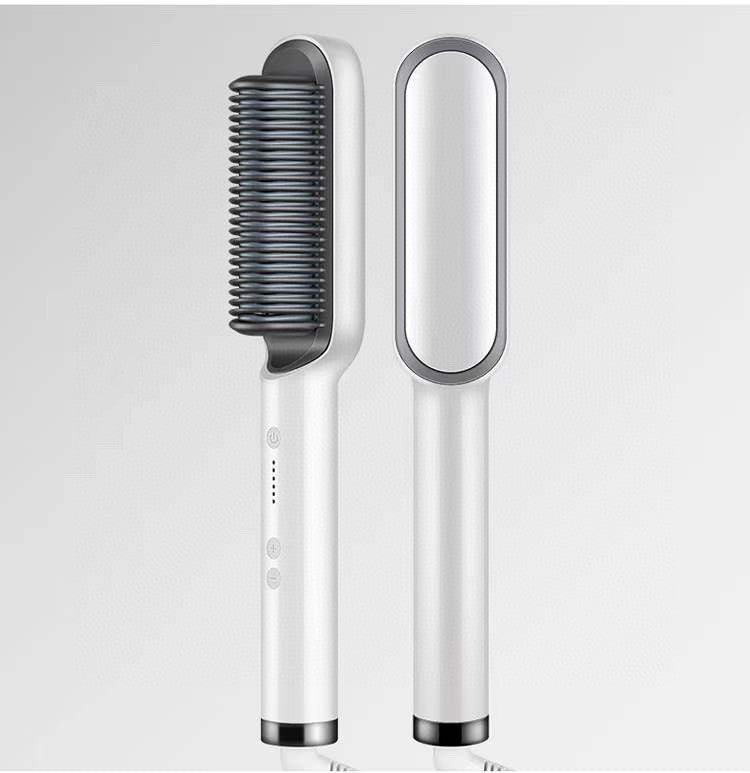 Nouveau Lisseur de cheveux 2 en 1 Peigne chaud Pince à friser à ions négatifs Brosse à cheveux électrique à double usage