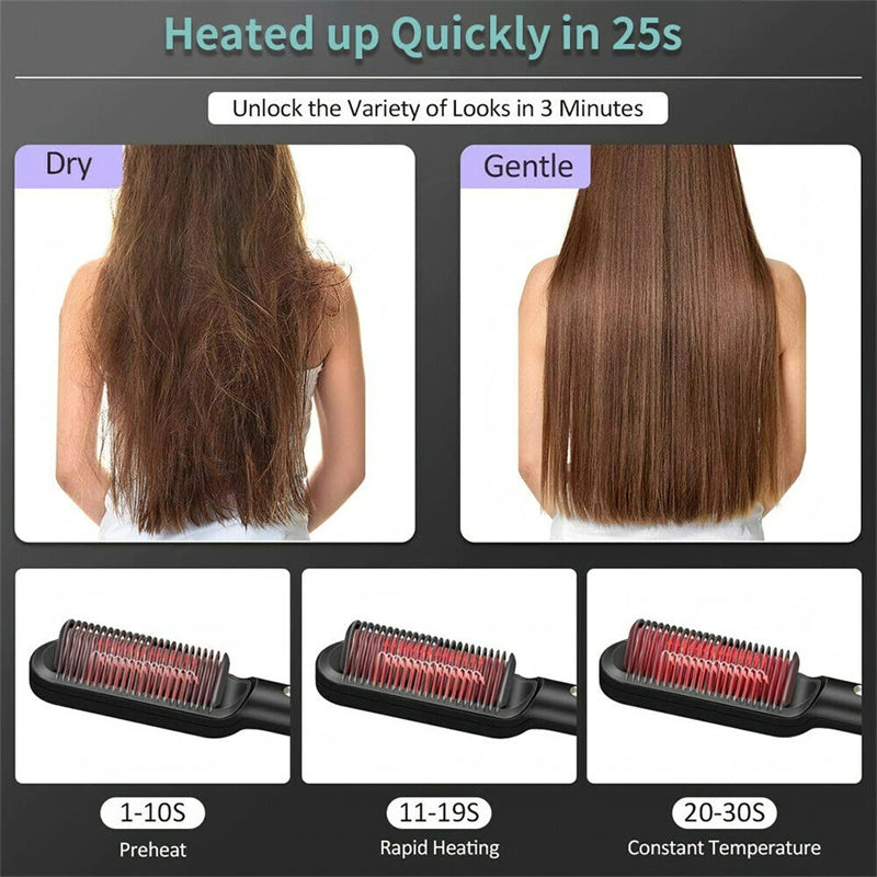 Nouveau Lisseur de cheveux 2 en 1 Peigne chaud Pince à friser à ions négatifs Brosse à cheveux électrique à double usage