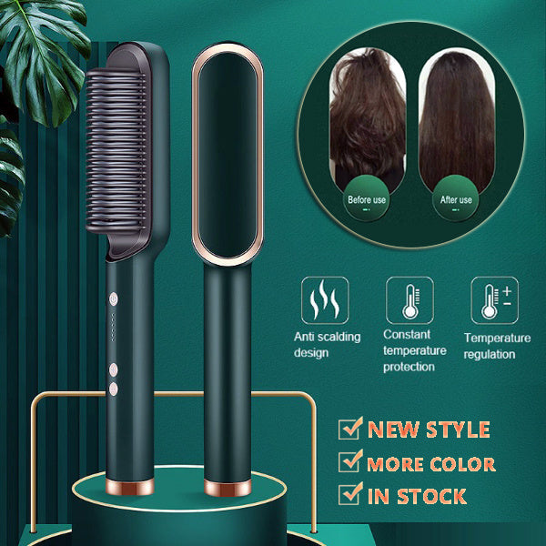 Nouveau Lisseur de cheveux 2 en 1 Peigne chaud Pince à friser à ions négatifs Brosse à cheveux électrique à double usage