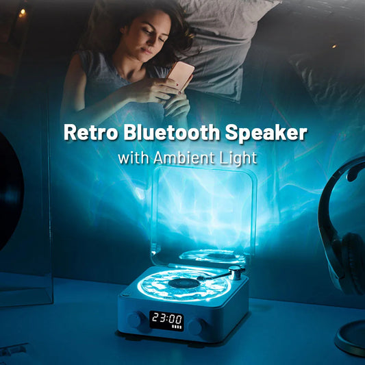 Haut-parleur rétro Turntable Wireless Bluetooth 5.0 Vinyl Record Player Son stéréo avec lampe de projection RVB à bruit blanc Effect