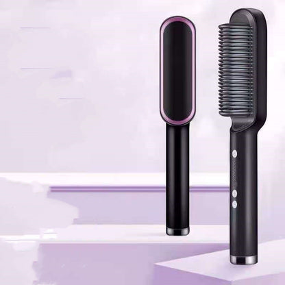 Nouveau Lisseur de cheveux 2 en 1 Peigne chaud Pince à friser à ions négatifs Brosse à cheveux électrique à double usage