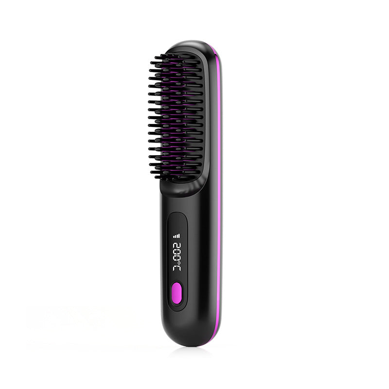 Peigne à cheveux droits 2 en 1 Lisseur de cheveux sans fil Brosse à cheveux Chauffage rapide Bigoudis chaud portable Charge USB