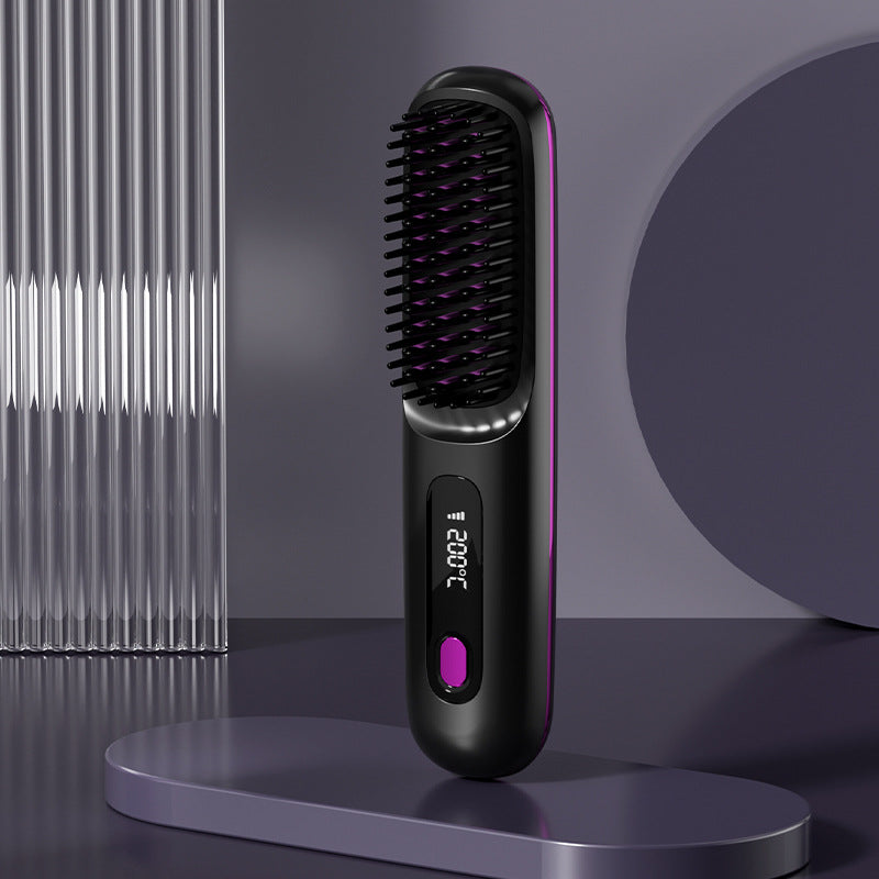 Peigne à cheveux droits 2 en 1 Lisseur de cheveux sans fil Brosse à cheveux Chauffage rapide Bigoudis chaud portable Charge USB