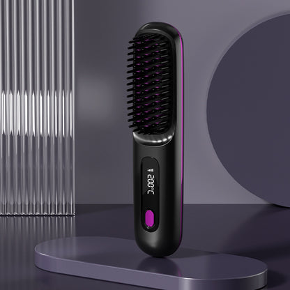 Peigne à cheveux droits 2 en 1 Lisseur de cheveux sans fil Brosse à cheveux Chauffage rapide Bigoudis chaud portable Charge USB