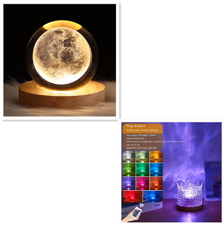 LED ondulation de l'eau veilleuse ambiante USB rotatif Projection cristal lampe de Table RGB réglable décoration de la maison 16 couleurs cadeaux