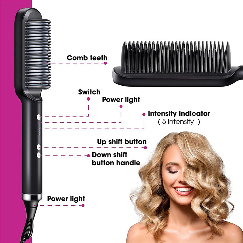 Nouveau Lisseur de cheveux 2 en 1 Peigne chaud Pince à friser à ions négatifs Brosse à cheveux électrique à double usage